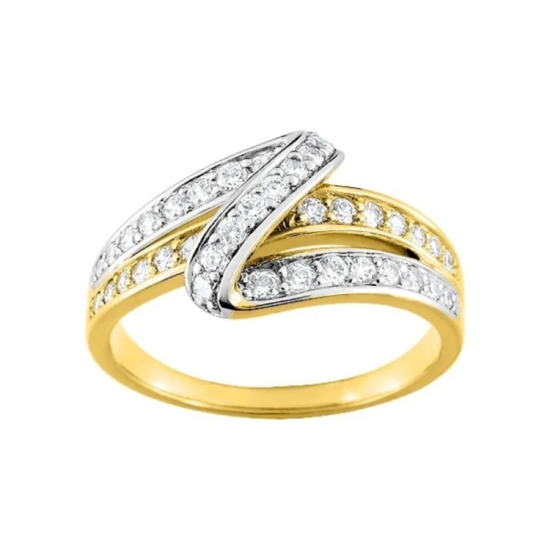 Bague Plaqué Or Bicolore Croisée et Rangs Oxydes Blancs