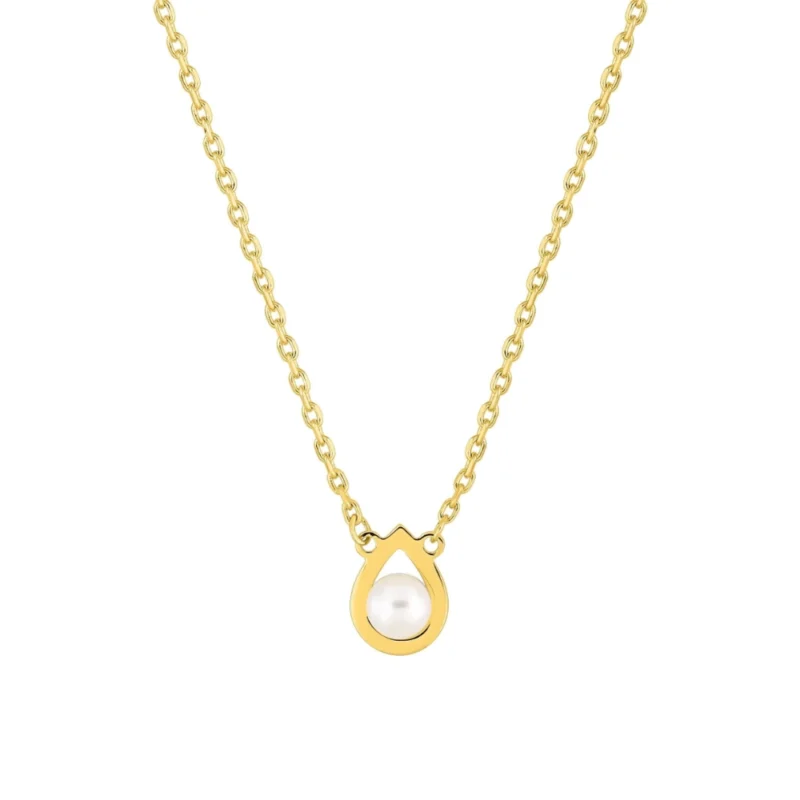 Collier Pendentif Plaqué Or Jaune Motif Goutte avec Perle de Culture 4mm