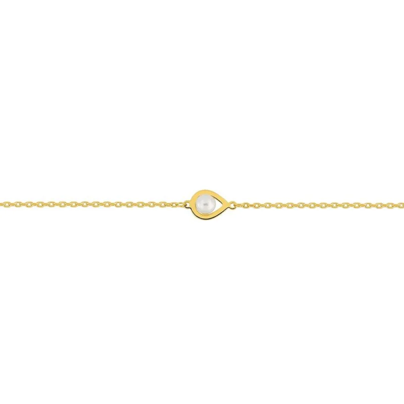 Bracelet Plaqué or Jaune Motif Goutte avec Perle de Culture 4mm
