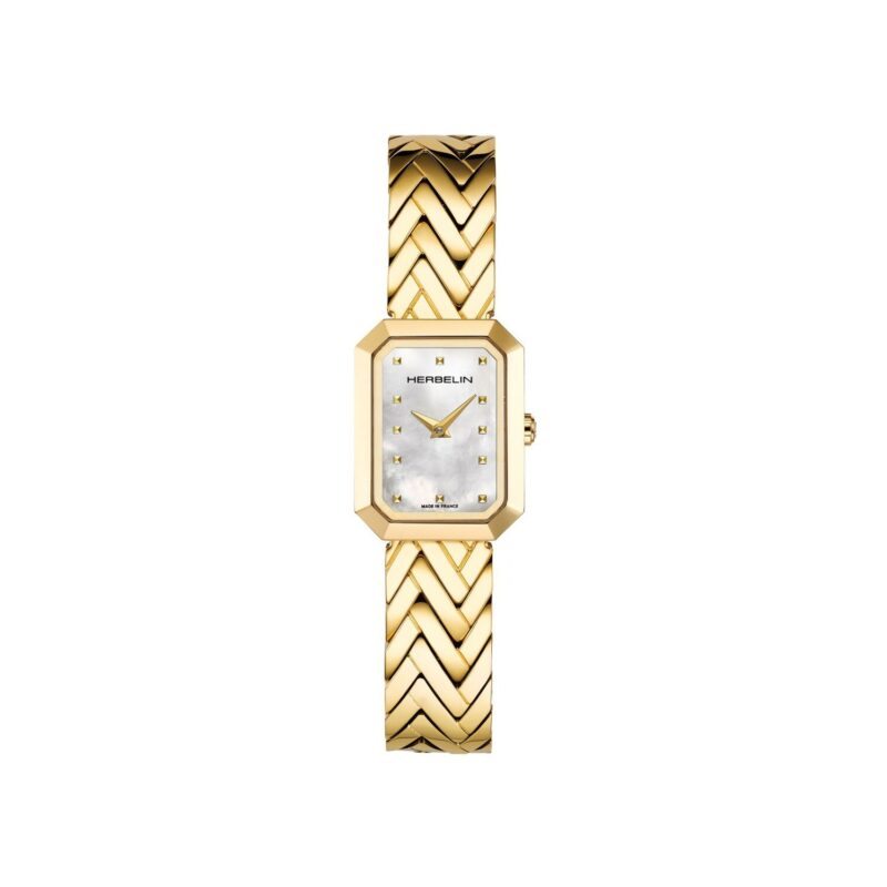 Montre Femme Herbelin Acier PVD Jaune Octogone Bracelet Acier PVD Chevrons 17446BP19