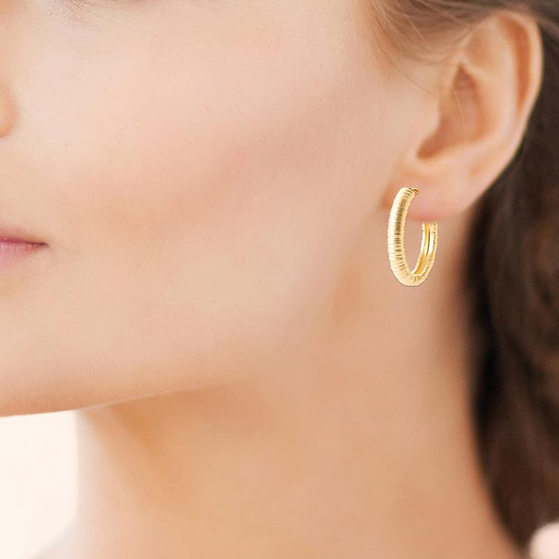 Créoles Plaqué Or Jaune Striées Diamètre 30mm – Image 3