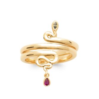 Bague Plaqué Or Jaune Serpent avec Oxydes Couleurs - 54