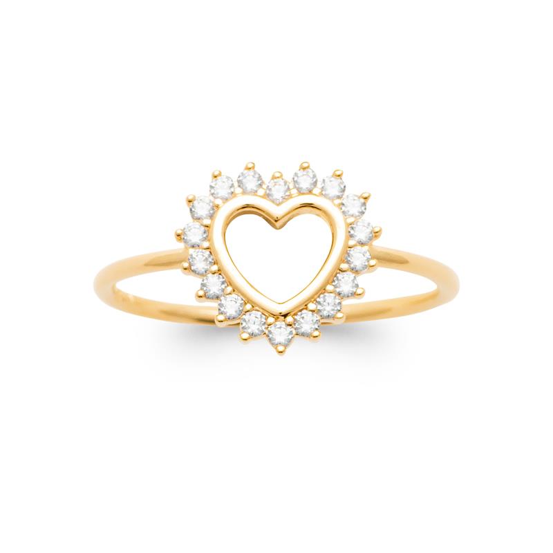 Bague Plaqué Or Jaune Coeur Entourage Oxydes Blancs