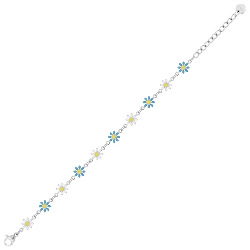 Bracelet Fashion Steel Acier Fleurs Résine Bleue et Blanche – Image 2