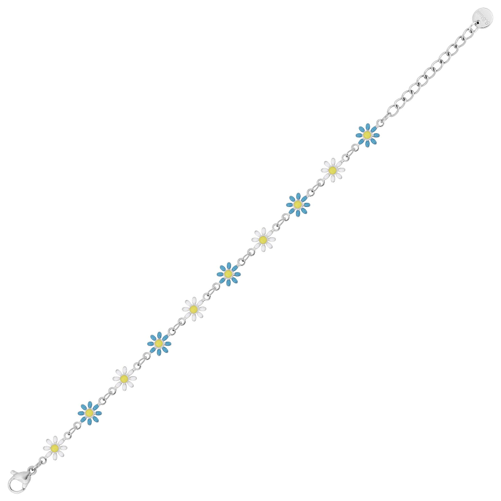 Bracelet Fashion Steel Acier Fleurs Résine Bleue et Blanche – Image 2