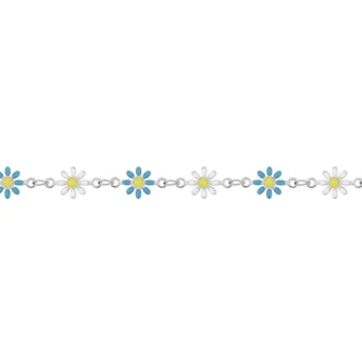 Bracelet Fashion Steel Acier Fleurs Résine Bleue et Blanche
