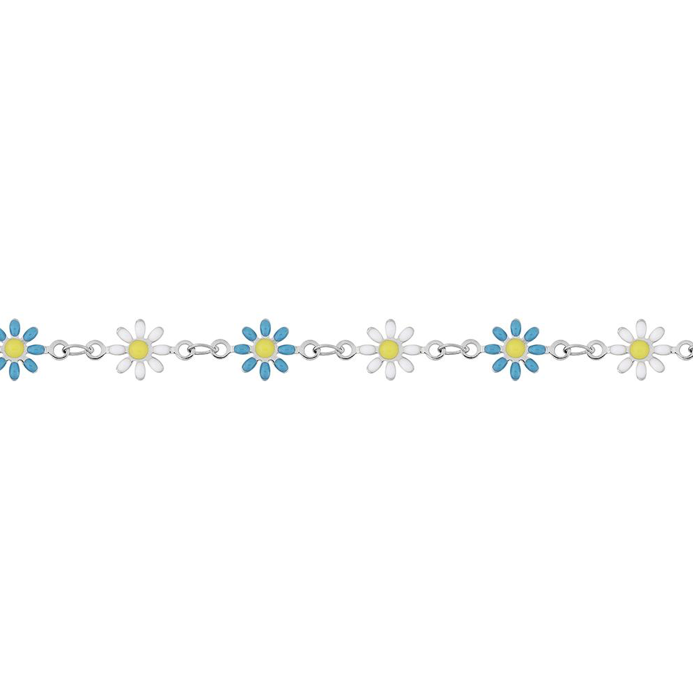 Bracelet Fashion Steel Acier Fleurs Résine Bleue et Blanche