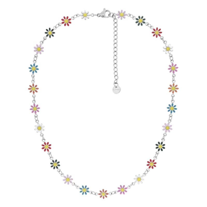 Collier Fashion Steel Acier Fleurs Résine Multicolore