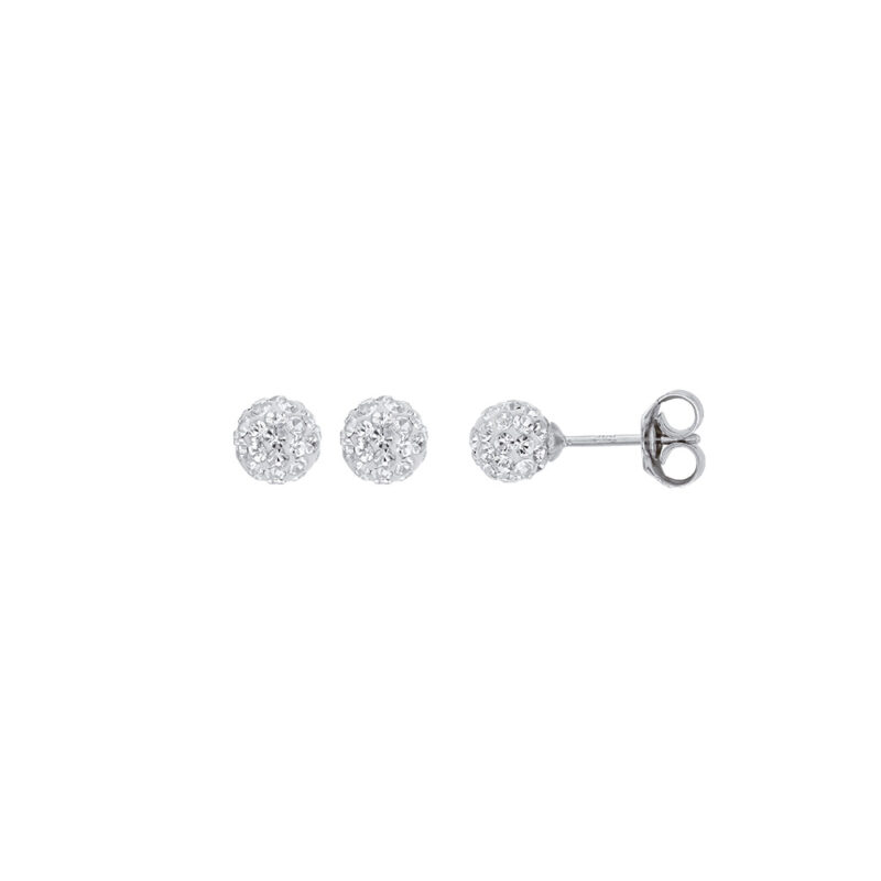 Boucles d'oreilles Argent Rhodié 925/1000 Boule en Cristal 6mm