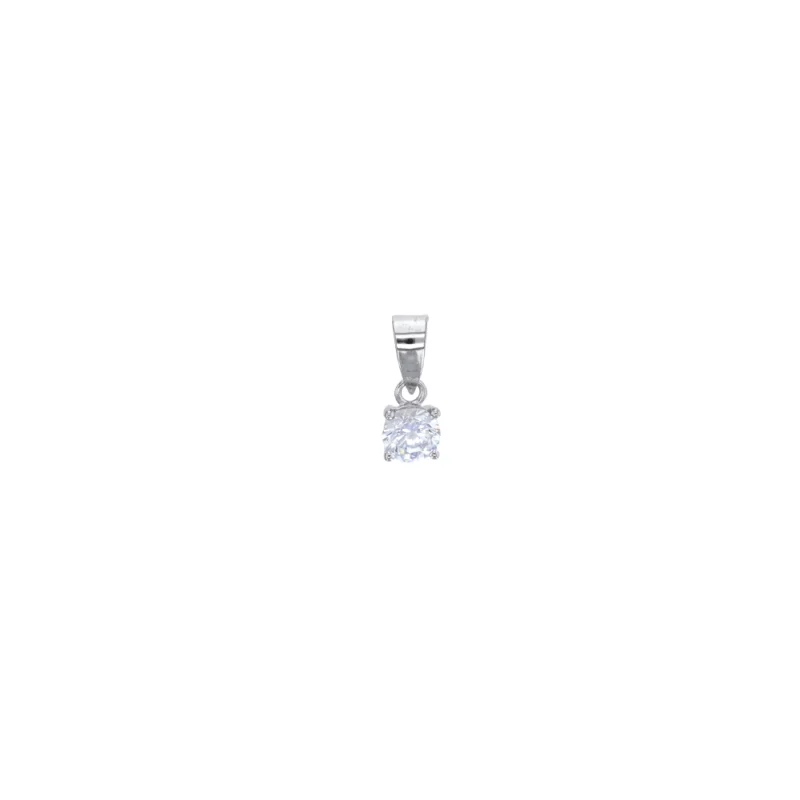 Pendentif Argent Rhodié 925/1000 Oxyde Blanc Serti 4 Griffes 5mm