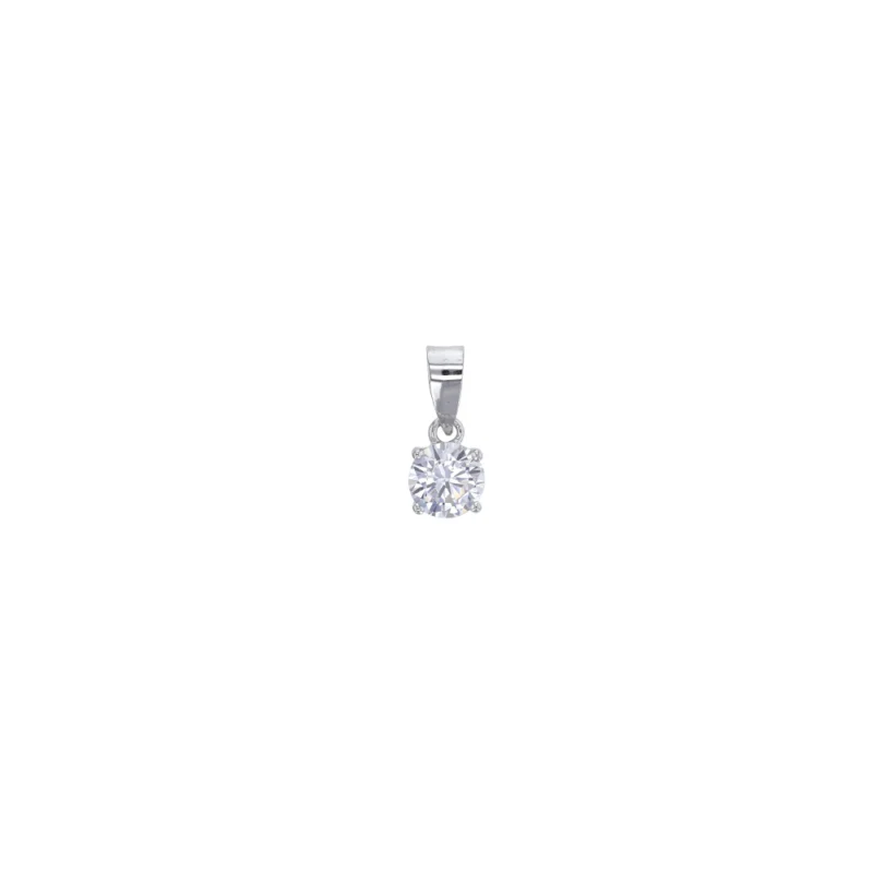 Pendentif Argent Rhodié 925/1000 Oxyde Blanc Serti 4 Griffes 6mm