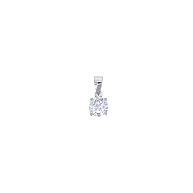 Pendentif Argent Rhodié 925/1000 Oxyde Blanc Serti 4 Griffes 7mm