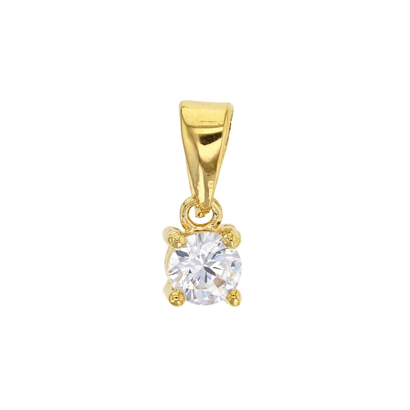 Pendentif Plaqué Or Jaune Coeur Oxyde Blanc Serti 4 Griffes 5mm