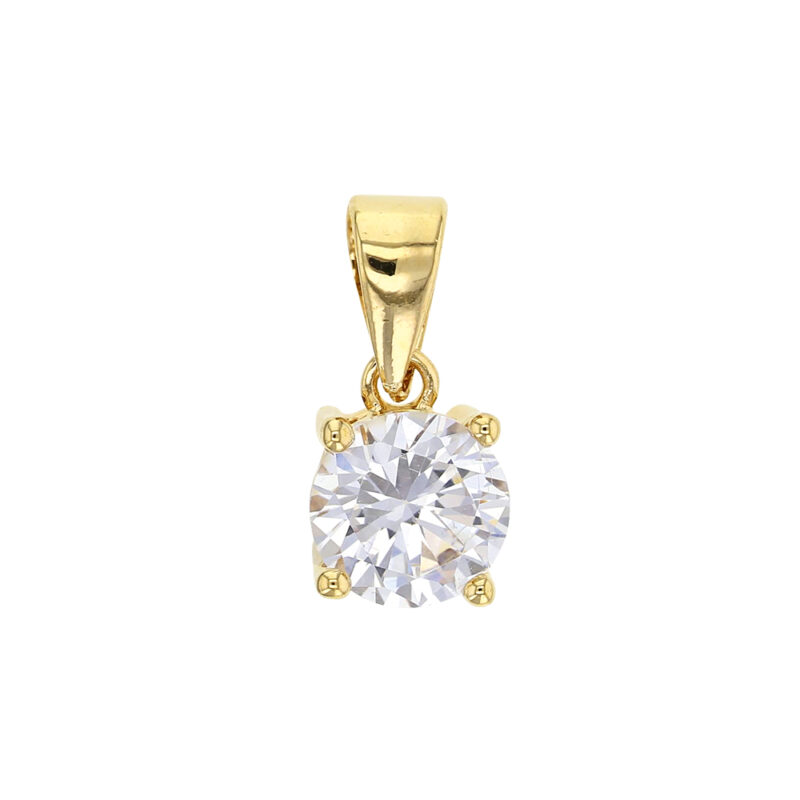 Pendentif Plaqué Or Jaune Coeur Oxyde Blanc Serti 4 Griffes 7mm