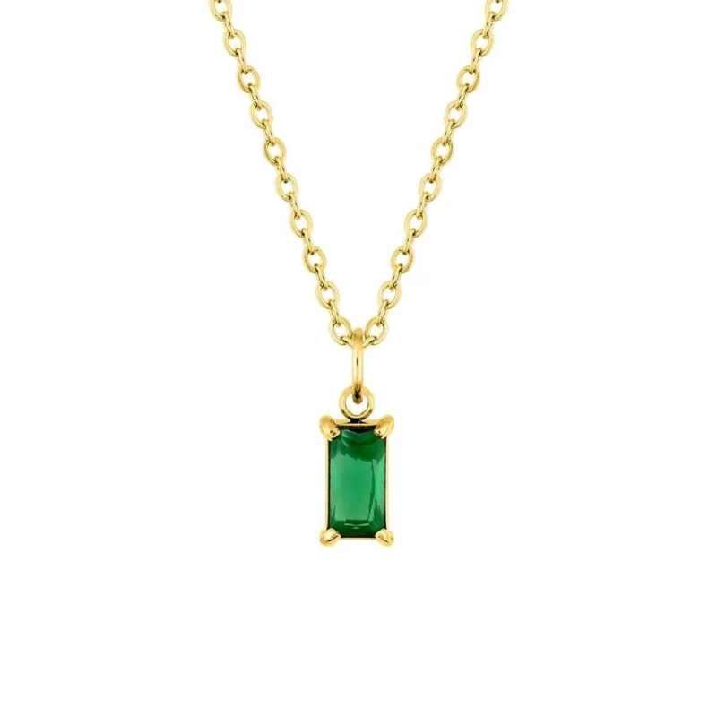 Collier Fashion Steel Acier Doré avec Oxyde Rectangle Vert