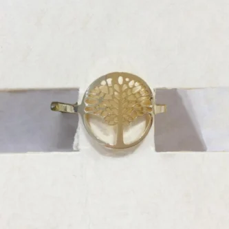 Bague Fashion Steel Acier Doré Ajustable Arbre de Vie