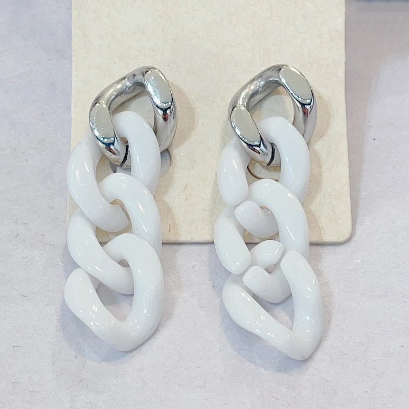 Boucles d'oreilles Pendantes Fashion Steel Acier Silver Maillons