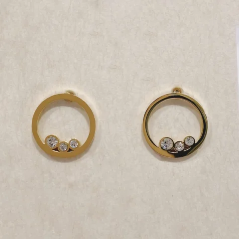 Boucles d'oreilles Fashion Steel Acier Doré Rond et Strass Blancs
