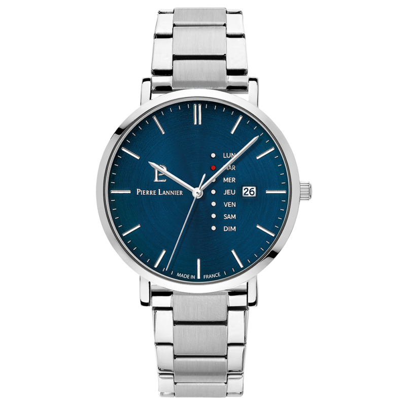 Montre Homme Pierre Lannier Data Cadran Bleu Bracelet Acier Argenté 242D161