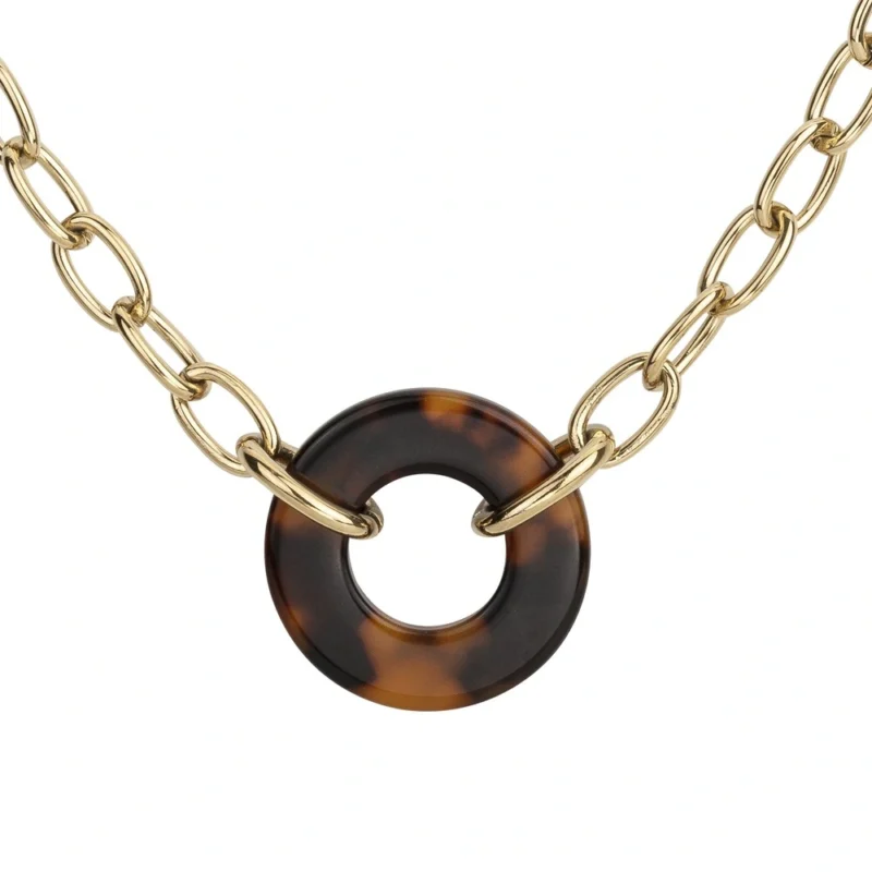 Collier Fashion Steel Maillons Acier Doré et Rond Acétate