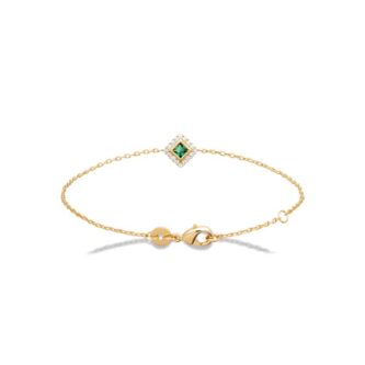 Bracelet Plaqué Or Jaune Losange Oxyde Vert et Entourage Oxydes Blancs