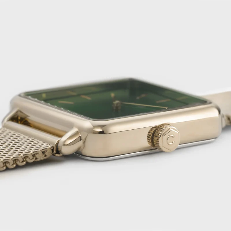 Montre Femme Cluse Tétragone Acier Doré Jaune Fond Vert Bracelet Milanais CW0101207013 – Image 2