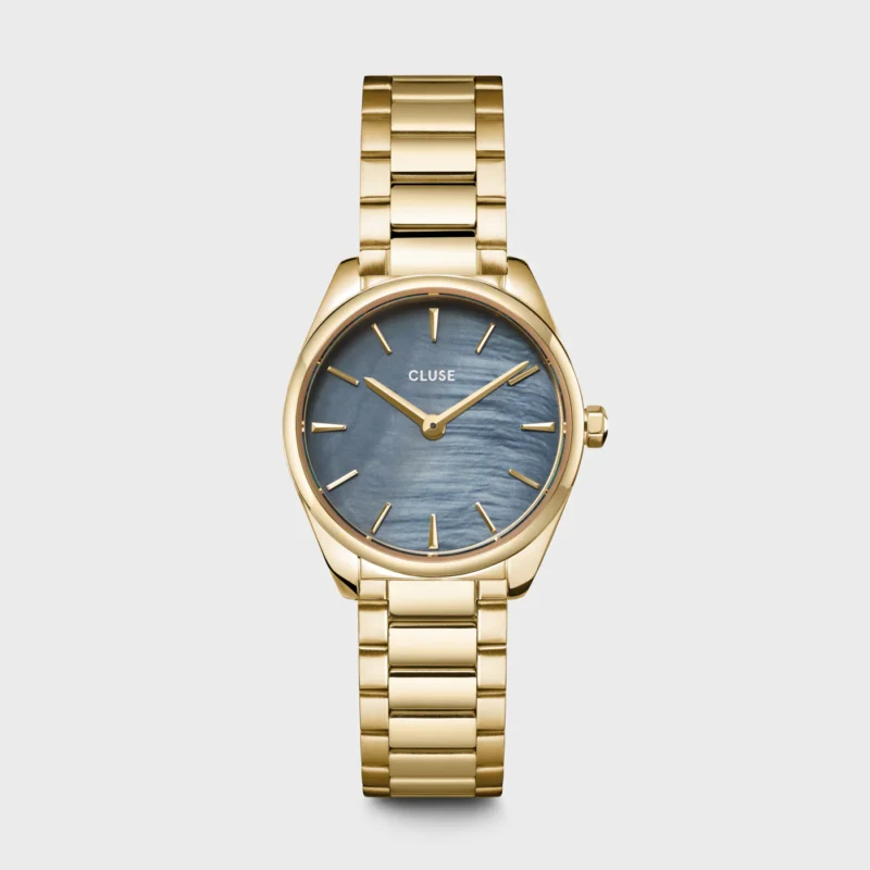 Montre Femme Cluse Féroce Mini Acier Gold Fond Bleu Nacré CW11707