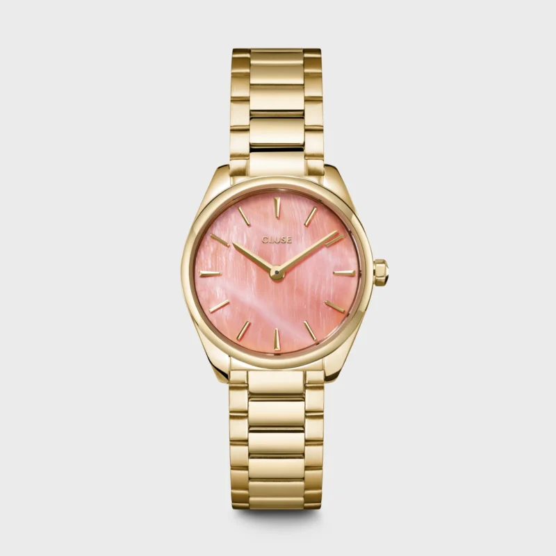 Montre Femme Cluse Féroce Mini Acier Gold Fond Rose Pêche CW11709