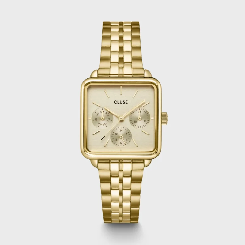 Montre Femme Cluse Tétragone Acier Doré Jaune Multifonction CW13801