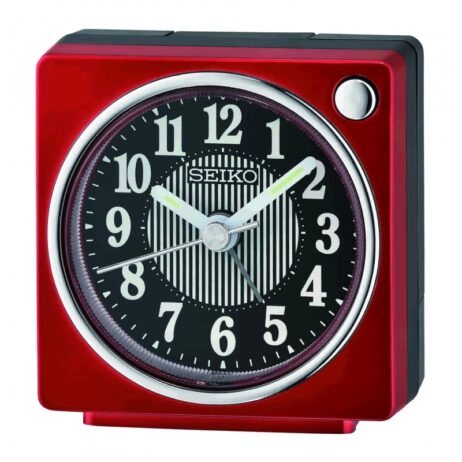 Réveil de Poche Carré SEIKO Rouge Métallisé Chiffres Lumibrite QHE197R
