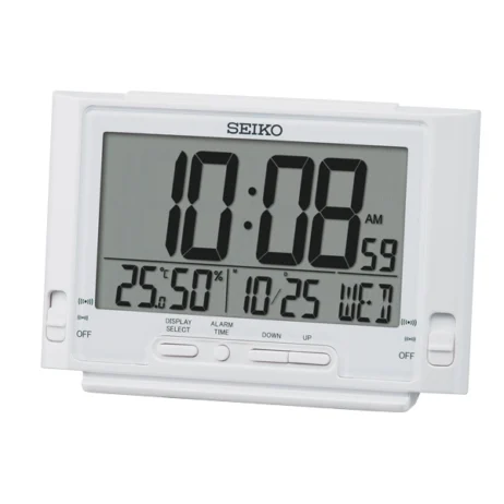Réveil Seiko Rectangle Digital Blanc Métallisé QHL095W