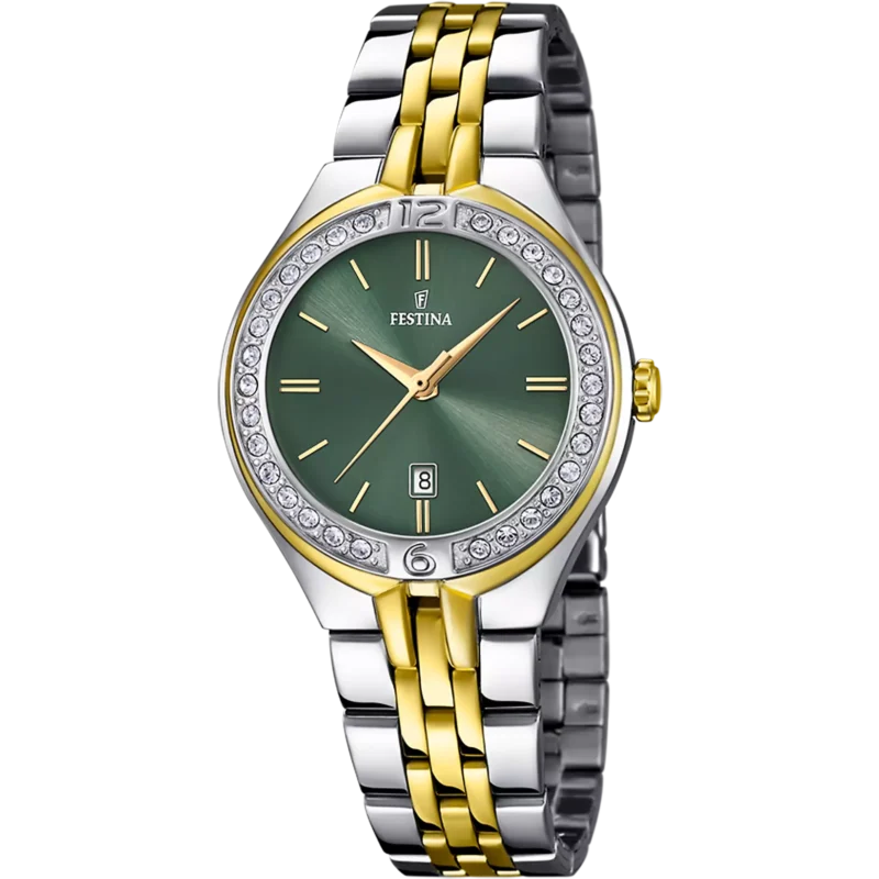 Montre Festina Femme Acier Mademoiselle Bicolore Cadran Vert Bracelet Acier F16868/4