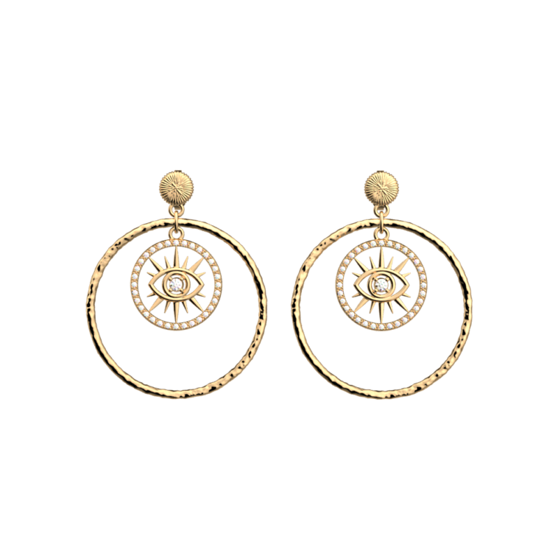 Boucles d'oreilles Les Georgettes Les Précieuses Oeil Double Rond Pendantes Finition Dorée 16mm