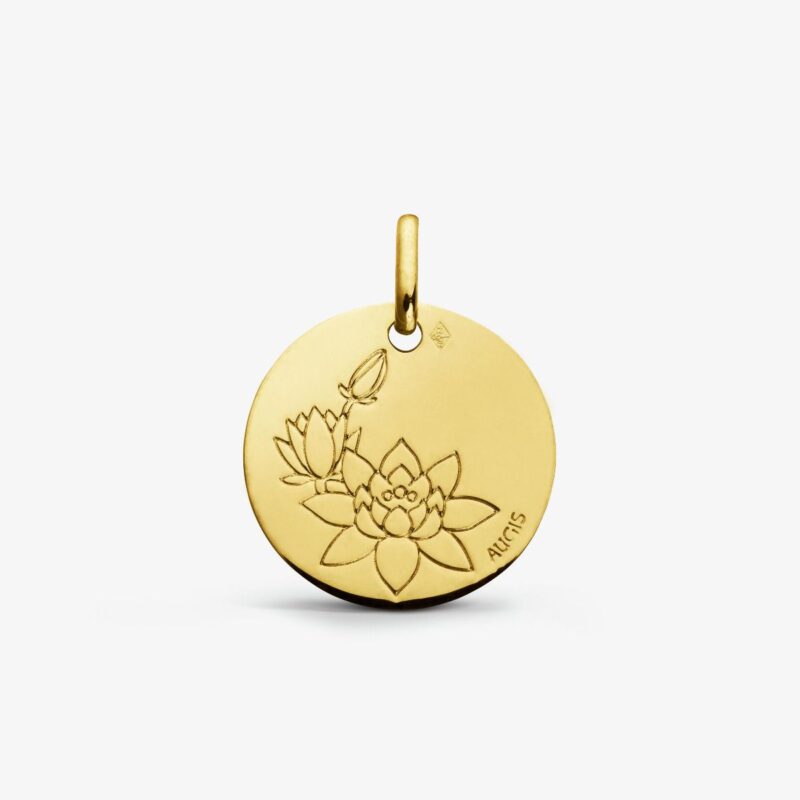 Médaille Augis Or Jaune 750/1000 Fleur de Lotus Ronde 16 mm