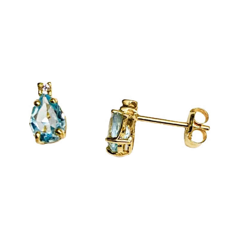 Boucles d'oreilles Or Jaune 750/1000 Topazes Bleues Forme Poire et Oxydes Blancs