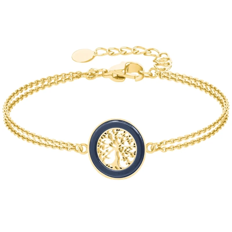 Bracelet Fashion Steel Acier Doré Arbre de Vie et Céramique Bleue