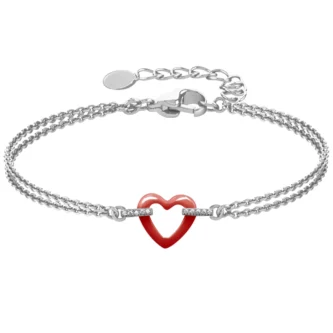 Bracelet Fashion Steel Acier et Oxydes Blancs Motif Coeur Céramique Rouge