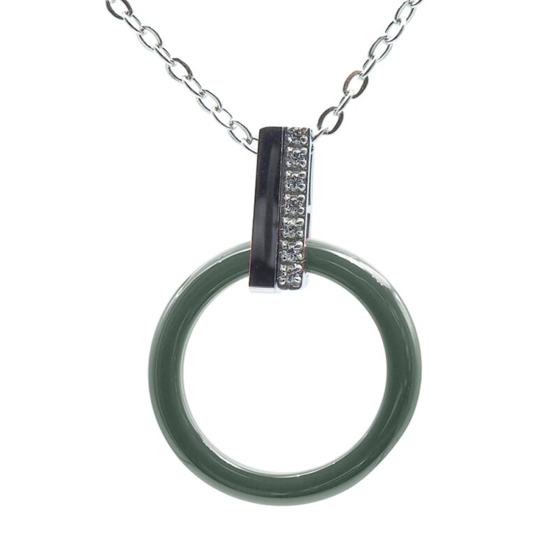 Collier Fashion Steel Acier Oxydes et Cercle Céramique Verte