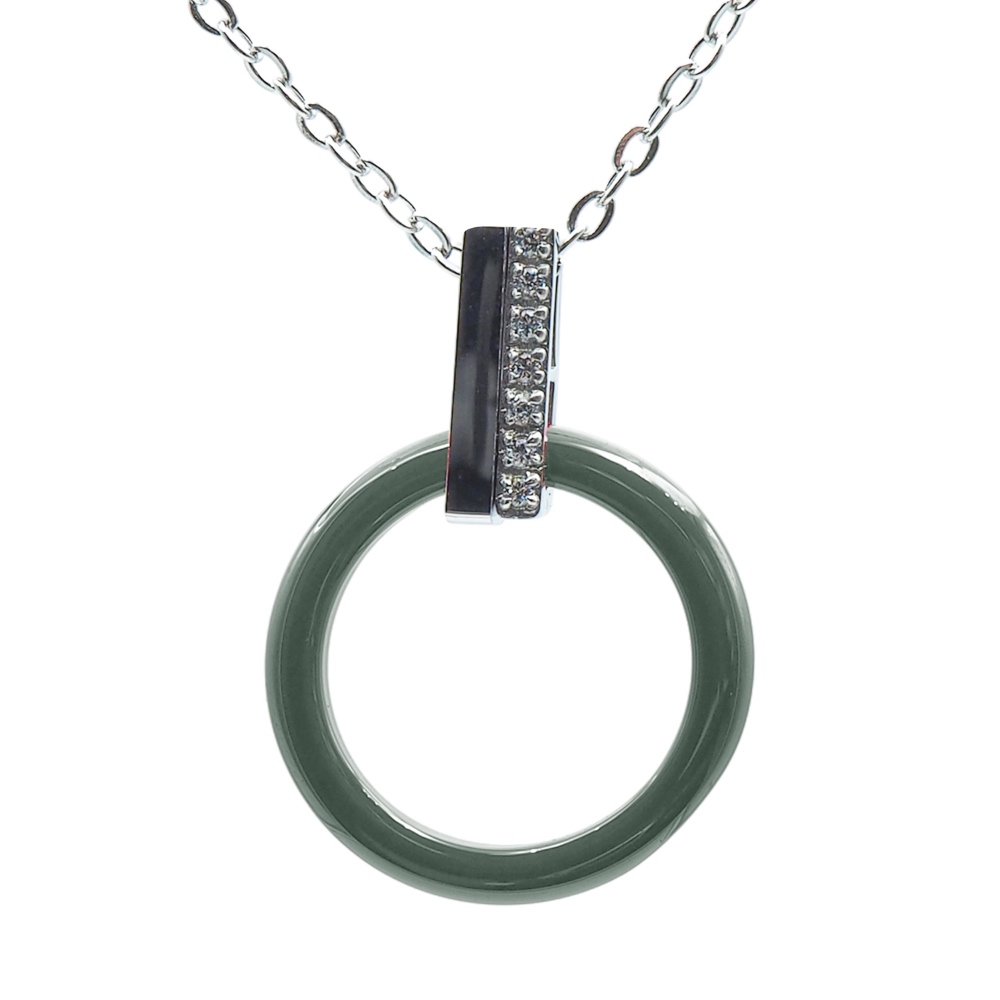 Collier Fashion Steel Acier Oxydes et Cercle Céramique Verte