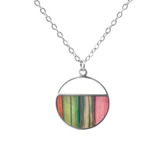 Collier Fashion Steel Acier Silver Rond Bois teinté Multicolore 22mm