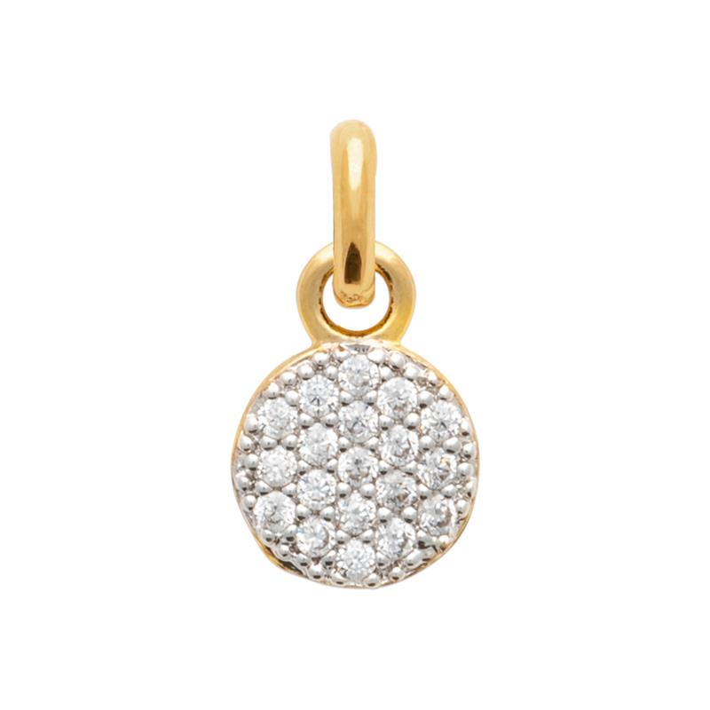Pendentif Plaqué Or Jaune Rond Pavage Oxydes Blanc et Rhodium