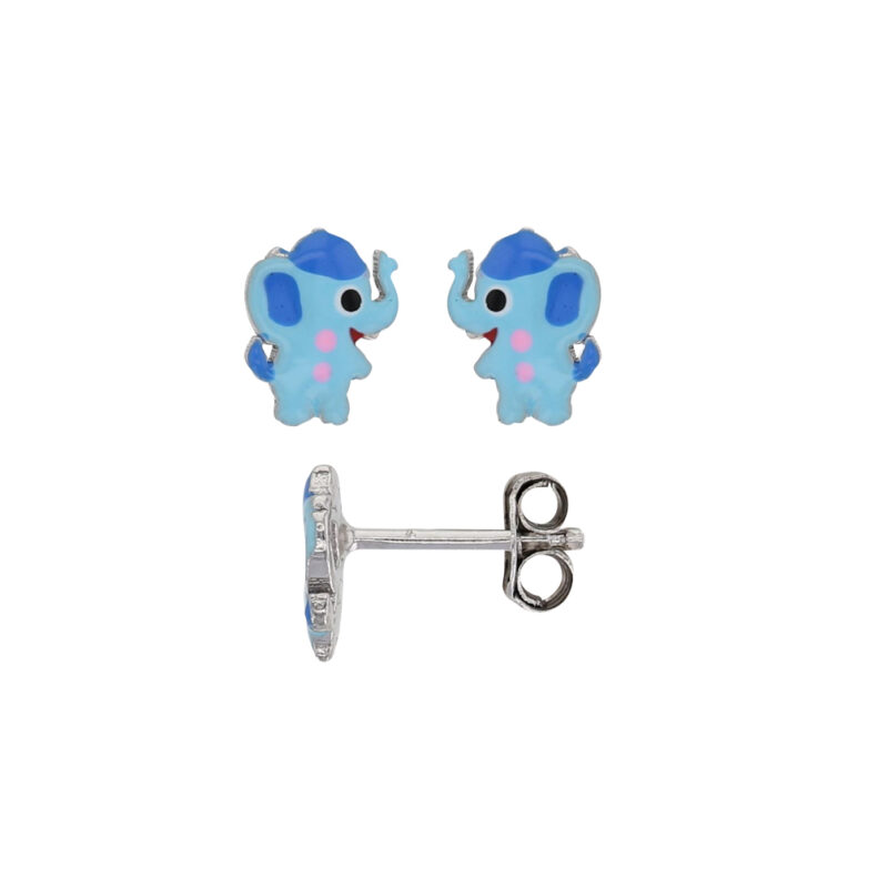 Boucles d'oreilles Argent Rhodié 925/1000 Éléphant et Émail Poussettes Belges