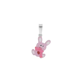 Pendentif Argent 925/1000 Rhodié Lapin avec Écharpe et Émail