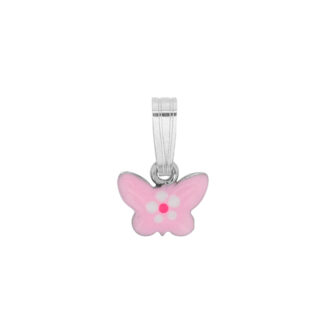Pendentif Argent 925/1000 Rhodié Papillon et Émail Rose