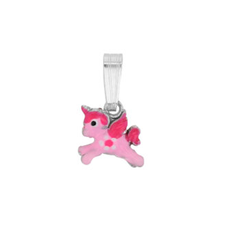 Pendentif Argent 925/1000 Rhodié Licorne et Émail Rose