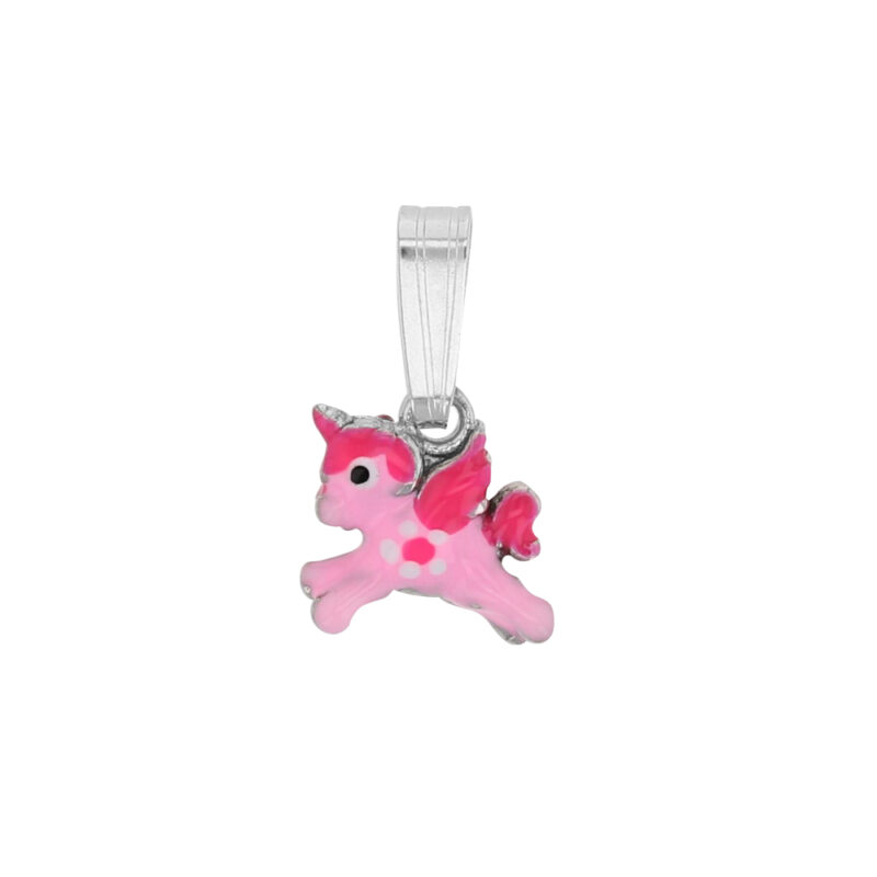 Pendentif Argent 925/1000 Rhodié Licorne et Émail Rose