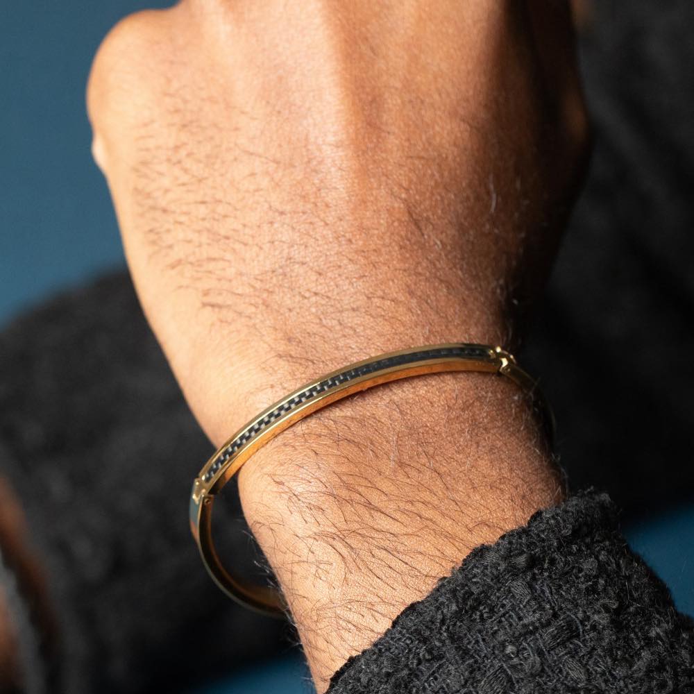 Bracelet Fashion Steel Acier PVD Jaune et Carbone – Image 2