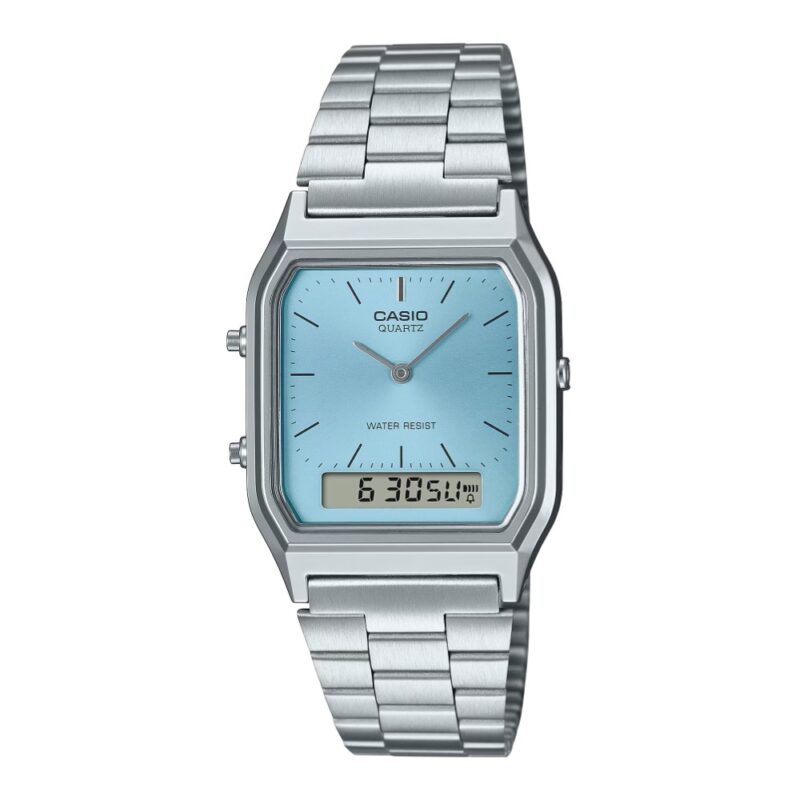 Montre Casio Vintage Rectangulaire Edgy Cadran Bleu Ciel AQ-230A-2A1MQYES