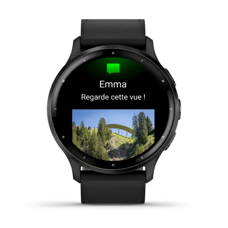 Montre Garmin Connectée Venu 3  Lunette Gray en acier inoxydable avec boîtier noir et bracelet en cuir noir 010-02784-52 – Image 4