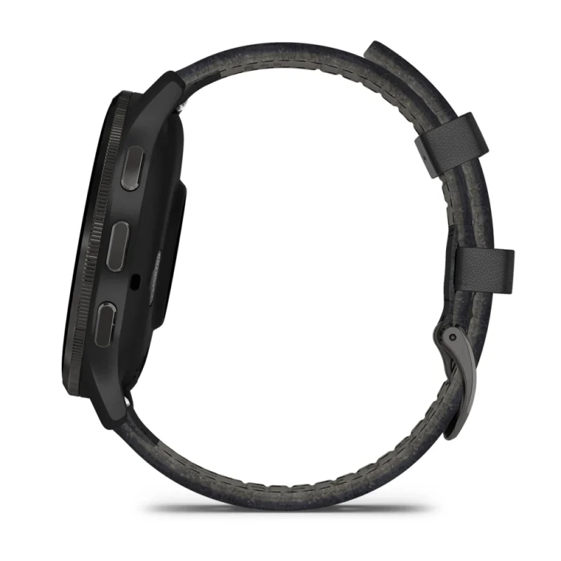 Montre Garmin Connectée Venu 3  Lunette Gray en acier inoxydable avec boîtier noir et bracelet en cuir noir 010-02784-52 – Image 5